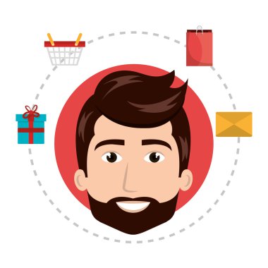 Avatar adam ve alışveriş ve e-ticaret simgesi