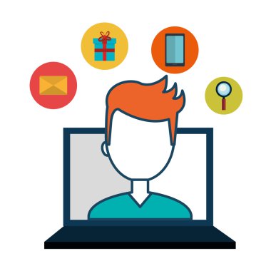 Avatar adam ve alışveriş ve e-ticaret simgesi