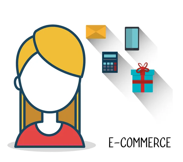 Avatar Frau mit Shopping und E-Commerce-Ikone — Stockvektor