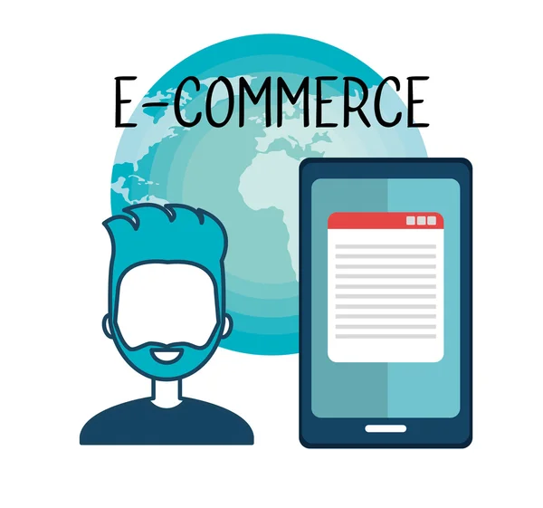 Avatar Mann und Shopping und E-Commerce-Ikone — Stockvektor
