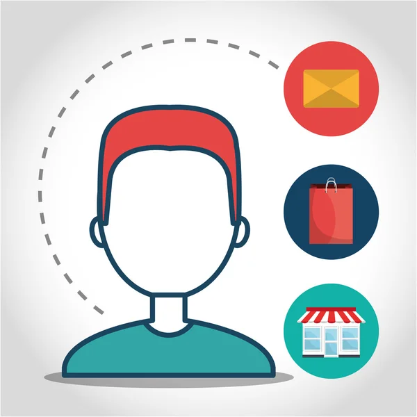Avatar hombre con compras y comercio electrónico icono — Archivo Imágenes Vectoriales