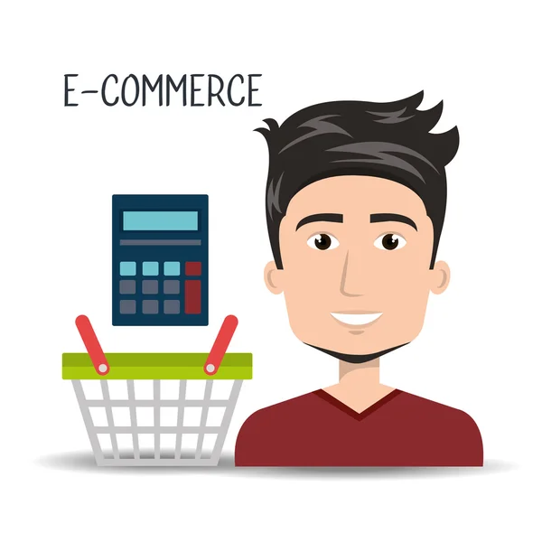 Avatar człowieka i sklepów i e-commerce ikony — Wektor stockowy