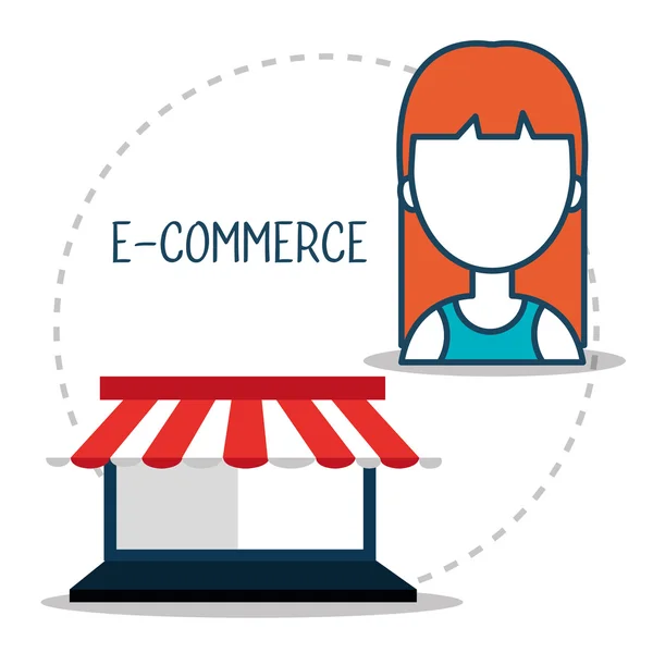 Avatar Frau mit Shopping und E-Commerce-Ikone — Stockvektor