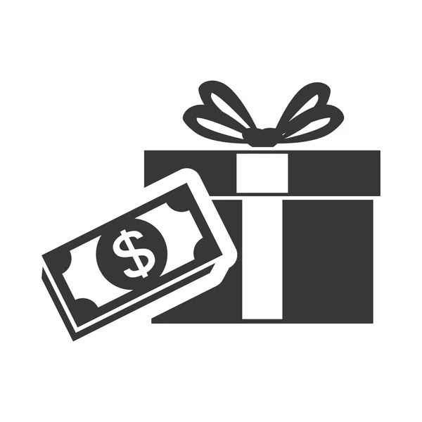 Gift box i pieniądze bill — Wektor stockowy