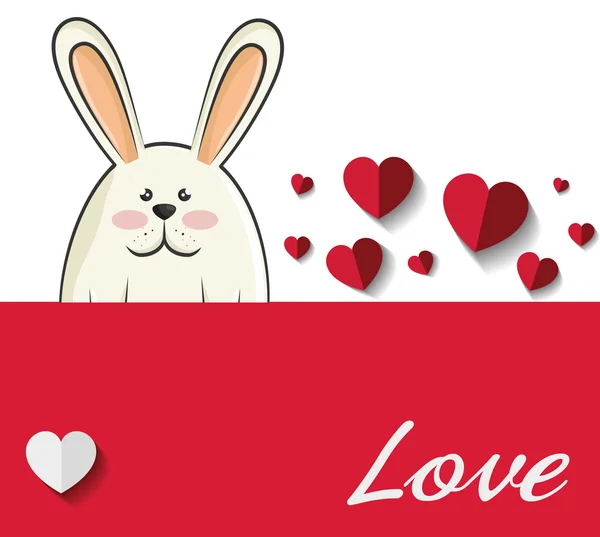 Carino coniglio con cuore rosso — Vettoriale Stock