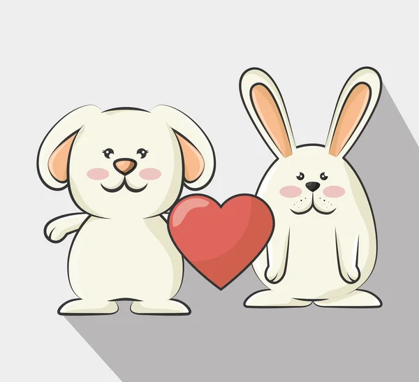 Cute rabbit with red heart — Stock Vector