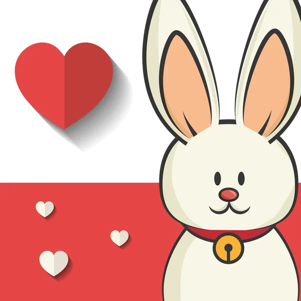 Lapin mignon avec coeur rouge — Image vectorielle