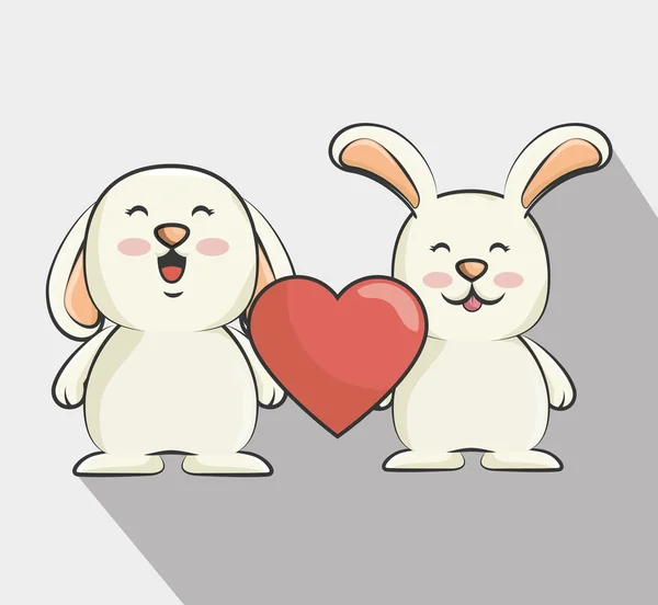 Kırmızı kalp ile sevimli tavşan — Stok Vektör