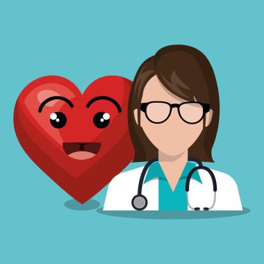karakter doktor femalewith sthetoscope ve kalp karikatür tasarım