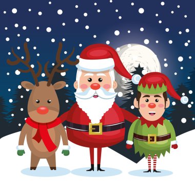 kartpostal christmas santa elf Ren geyiği ile manzara