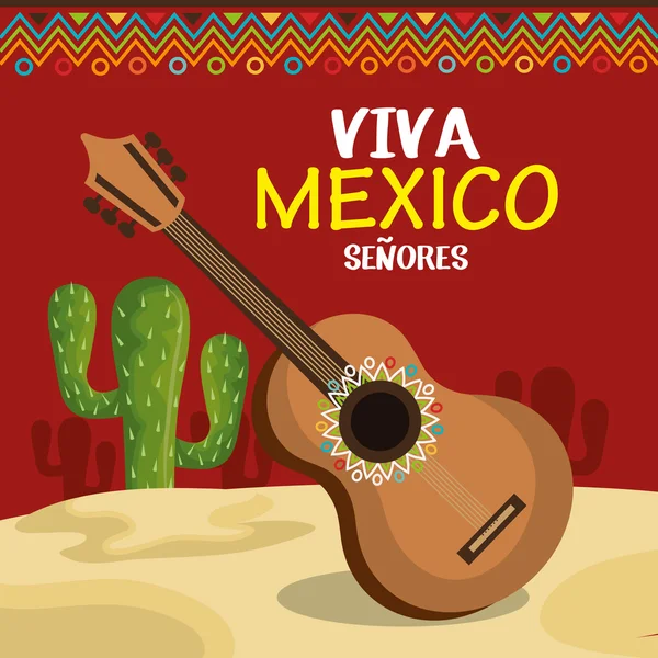 吉他和仙人掌的墨西哥图标设计 — 图库矢量图片