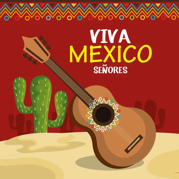 Gitaar en cactus van mexico iconen ontwerp — Stockvector