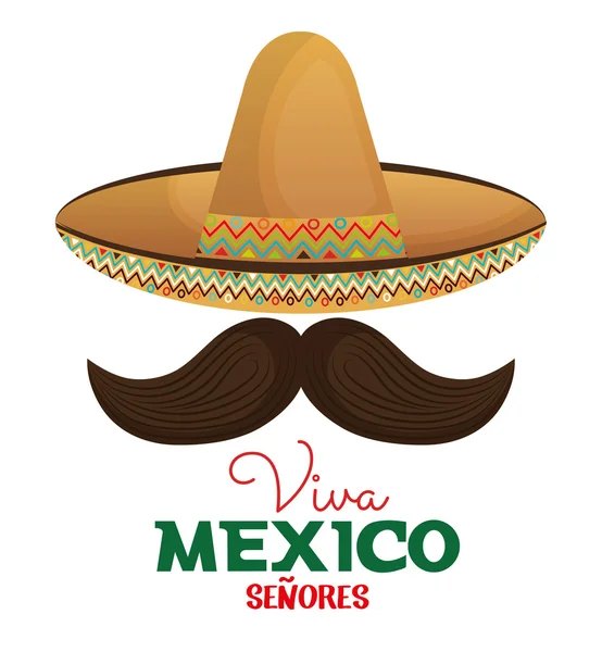 Viva mexico bigote y sombrero diseño — Vector de stock