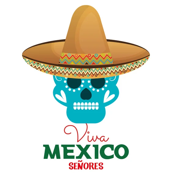 Cranio cappello viva disegno messicano — Vettoriale Stock
