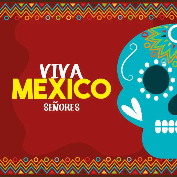 赤い背景と頭蓋骨ビバメキシコ — ストックベクタ
