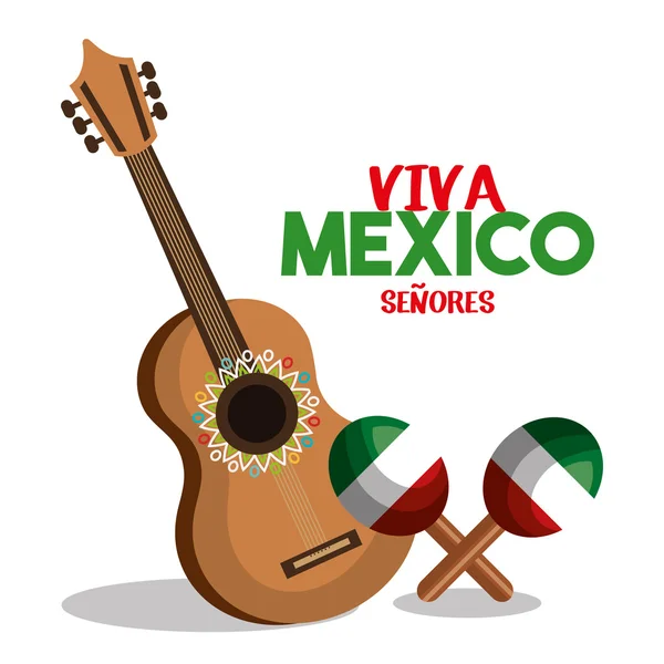 Guitat e maraca bandiera messicano design — Vettoriale Stock