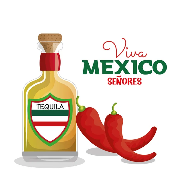 Viva mexico tequila e chili gráfico —  Vetores de Stock