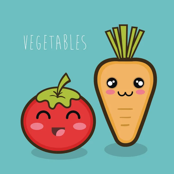 Kreslený rajče a mrkev zelenina design, samostatný — Stockový vektor