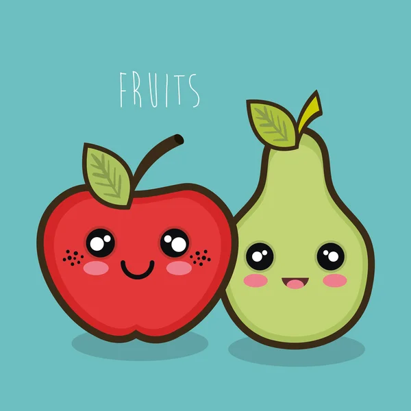 Γελοιογραφία μήλο και το αχλάδι γραφικό έκφραση του προσώπου — Διανυσματικό Αρχείο