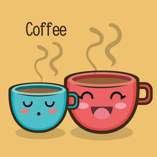 Мультфильм две чашки кофе выражение дизайна — стоковый вектор