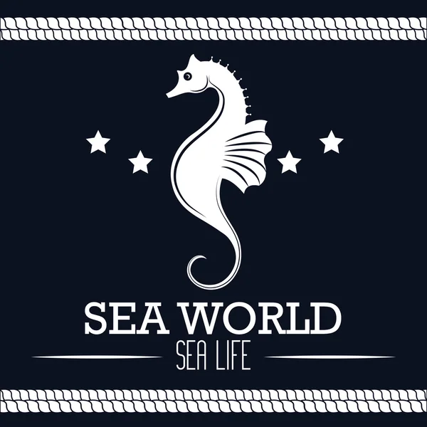 Meer Welt Leben Seepferdchen Etikettendesign — Stockvektor
