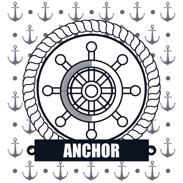 Schiffsradsteuerung Ikone Ankerdesign — Stockvektor