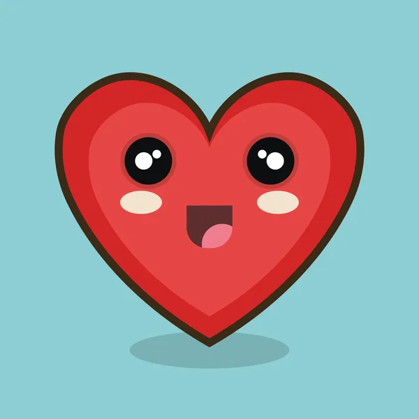 Kawaii coeur heureux design rouge — Image vectorielle