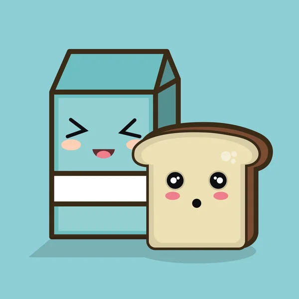 Melk cartoon blauwe brood afbeelding — Stockvector
