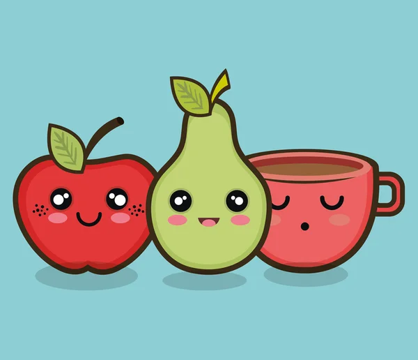 Caractère poire de pomme et tasse graphique — Image vectorielle