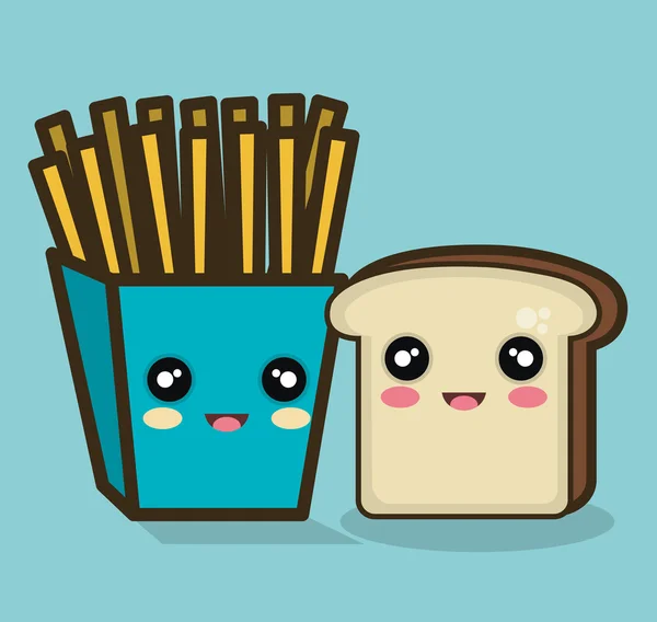 Pommes und Brot Cartoon Food Design isoliert — Stockvektor