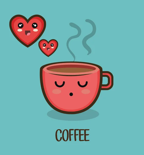 컵 커피 사랑 마음 캐릭터 디자인 절연 — 스톡 벡터