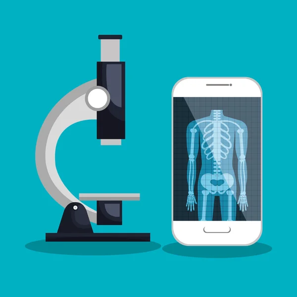 Serviço médico do smartphone e do microscópio —  Vetores de Stock
