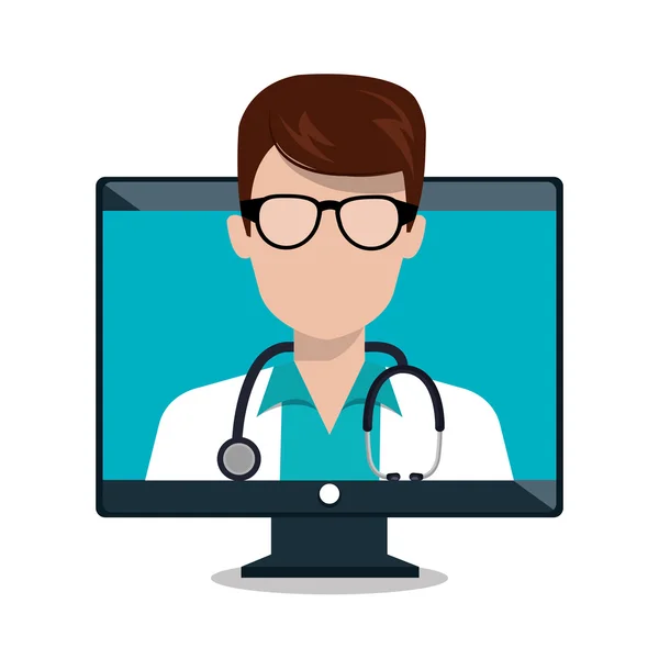 Monitorare medico stetoscopio consultazione grafica isolata online — Vettoriale Stock