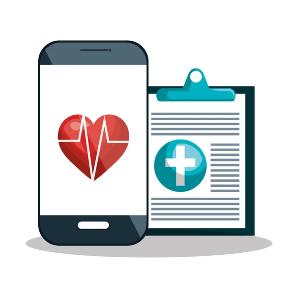 스마트폰 진단 심장 디지털 의료 디자인 — 스톡 벡터