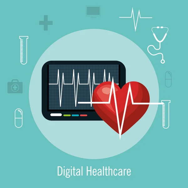 Dijital sağlık kardiyo kalp hızı — Stok Vektör