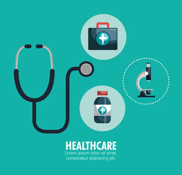 Kit assistenza sanitaria servizio medico design grafico — Vettoriale Stock