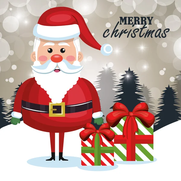 Feliz Navidad Santa Claus diseño de saludo de dibujos animados — Vector de stock