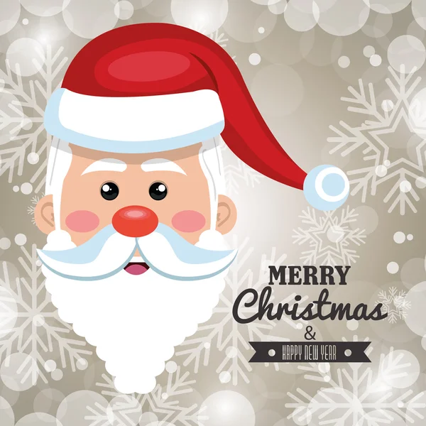 Beautiful face santa card merry christmas snowflake — Stock Vector