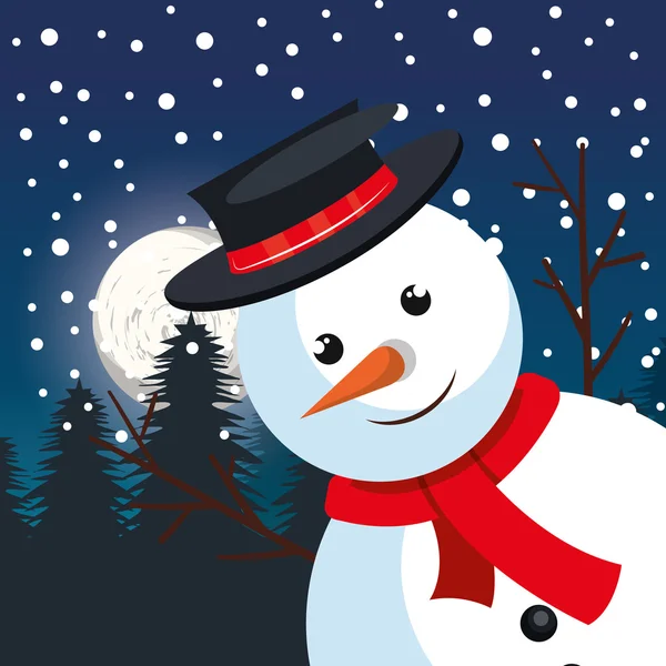 Muñeco de nieve gran saludo navidad con diseño de nevadas de pino — Archivo Imágenes Vectoriales