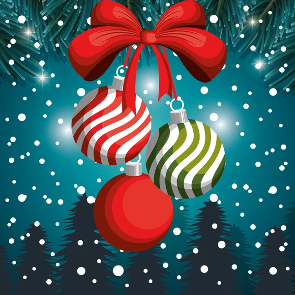 クリスマス ボール降雪とランドス ケープ デザインします。 — ストックベクタ