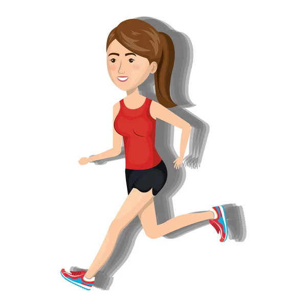 Carácter mujer corriendo deporte icono — Vector de stock