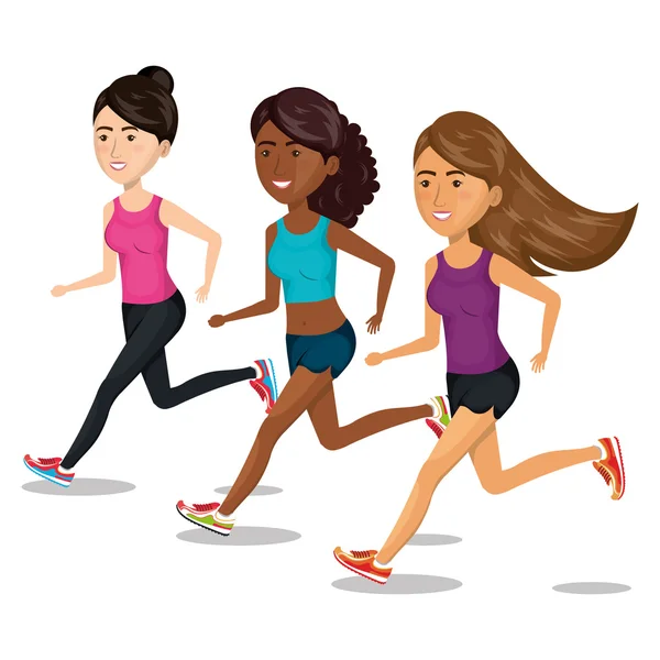 组女孩跑慢跑运动设计分离 — 图库矢量图片