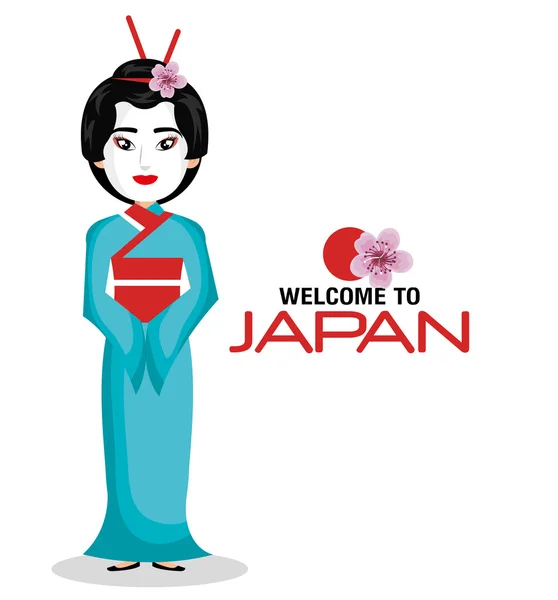 Ikona Zapraszamy Japonia japoński kimono dziewczyna — Wektor stockowy
