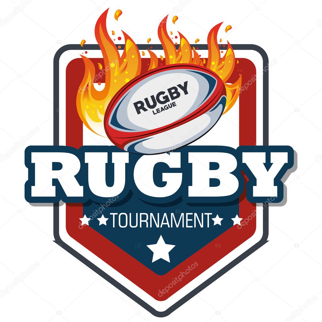 rugby label ball with flames design