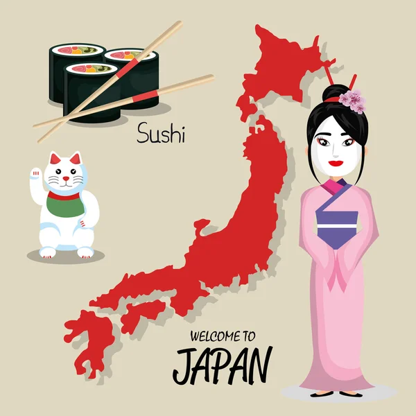 Zestaw ikona Japonia tradycyjnej kultury design — Wektor stockowy