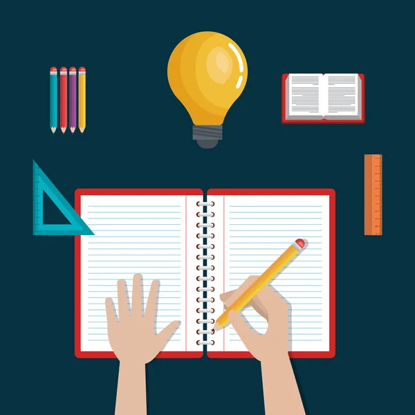 Escritura aprendizaje, iconos de la educación diseño escolar — Vector de stock