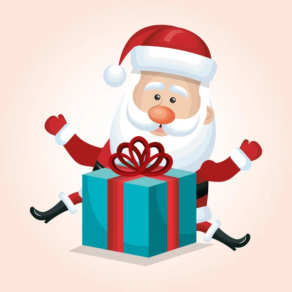 圣诞老人与包装盒礼品蓝色隔离 — 图库矢量图片