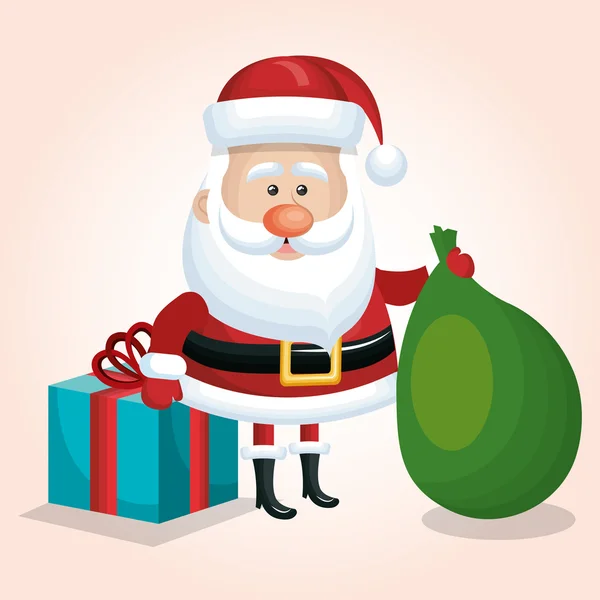 Santa Claus bolsa de dibujos animados regalo Navidad fondo blanco — Vector de stock