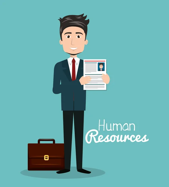 Man character with portfolio and curriculum human resources — Stock Vector