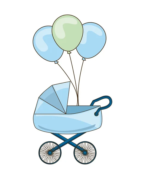 Chariot de bébé avec ballons fête — Image vectorielle